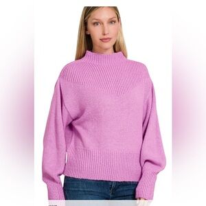 Zenana Mauve Mock Neck Long Sleeve Balloon Sleeve Sweater Knit